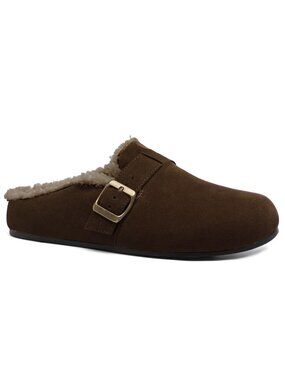 Fjqnxgy Size 9.5 Clogs Suede Faux Fur Lined Brown Slip-On Vintage Buckle